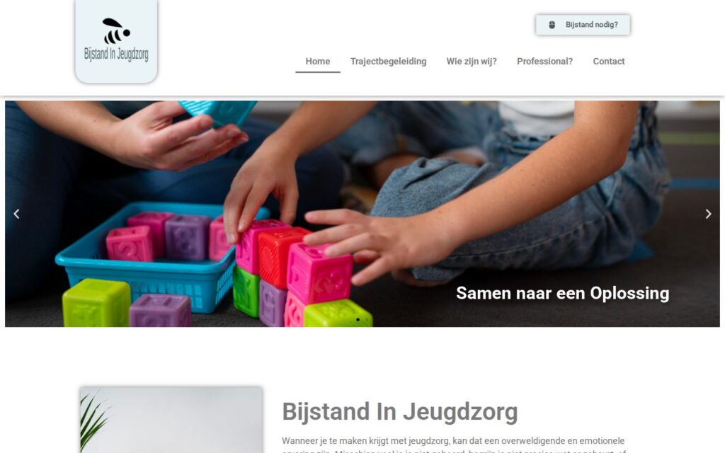 Homepage van de website van Bijstand in Jeugdzorg, gemaakt door PixelEffect