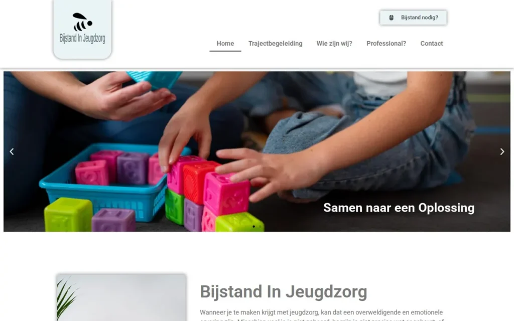 Homepage van de website van Bijstand in Jeugdzorg, gemaakt door PixelEffect