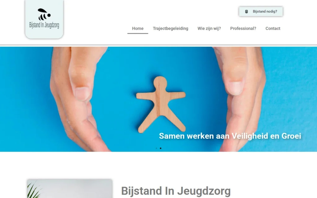 Bovenkant van de homepage van de website van Bijstand in Jeugdzorg, gemaakt door PixelEffect