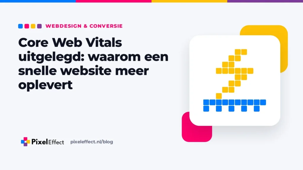 Blogafbeelding over Core Web Vitals met een pixelicoon van een bliksemschicht voor snelheid