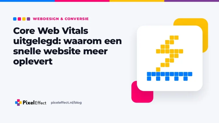 Blogafbeelding over Core Web Vitals met een pixelicoon van een bliksemschicht voor snelheid