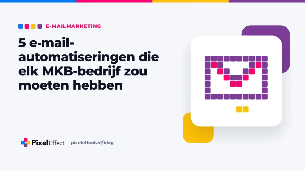Blogafbeelding over e-mailautomatisering voor het MKB met een pixelicoon van een envelop op een scherm