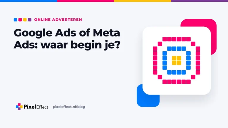 Blogafbeelding over de keuze tussen Google Ads of Meta Ads met een pixelicoon van een doelwit