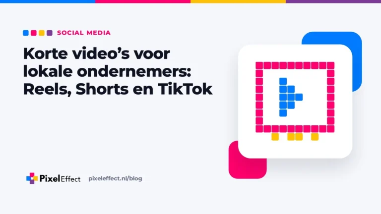 Blogafbeelding over korte video voor lokale ondernemers met een pixelicoon van een afspeelknop