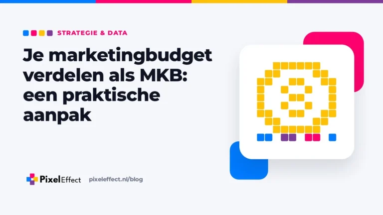 Blogafbeelding over je marketingbudget verdelen als MKB met een pixelicoon van een munt