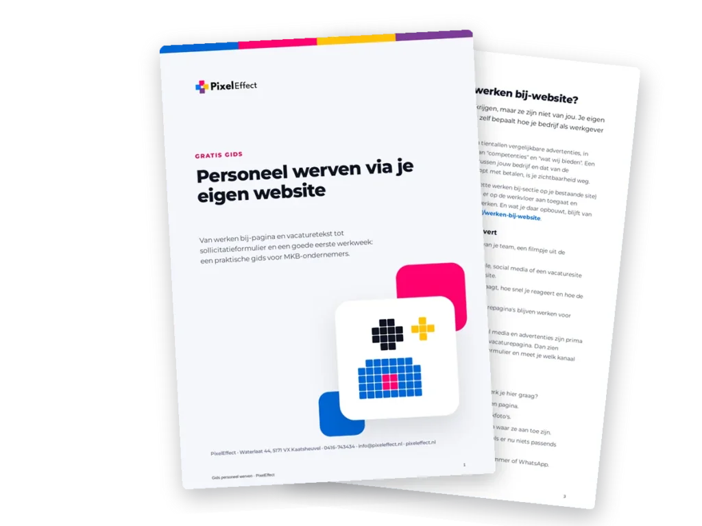 Cover van de gratis gids van PixelEffect: personeel werven via je eigen website